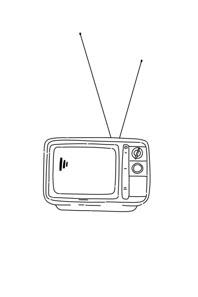 Black and white line art Old Television object .Retro Television issolated on white vector