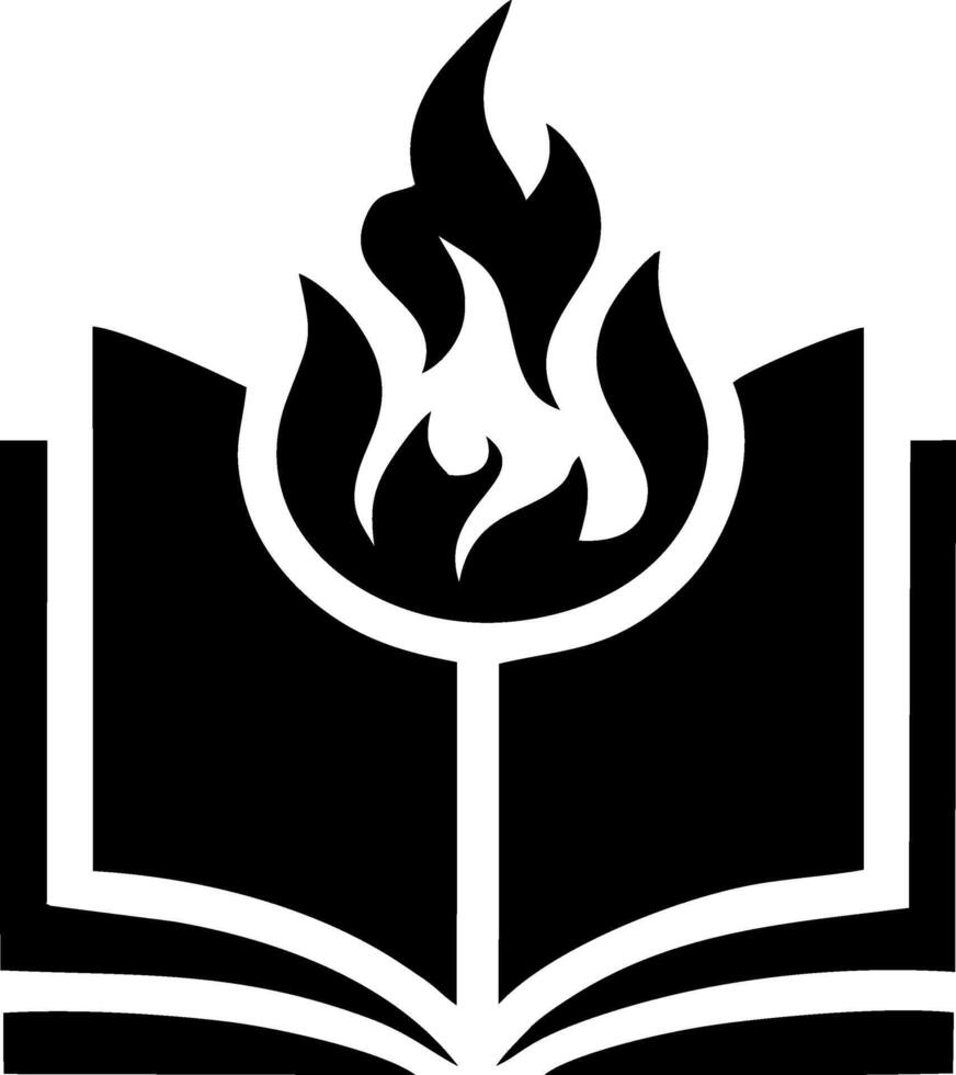 Open Book with Fiery Symbol, Representing Knowledge and Enlightenment vector