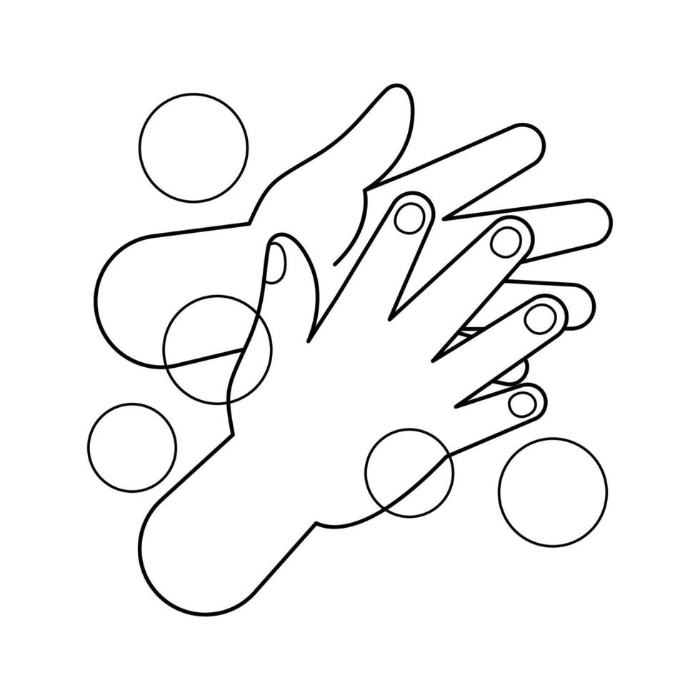 hand washing with soap bubbles, a hand wash outline, hand wash cartoon art line for a coloring worksheet vector