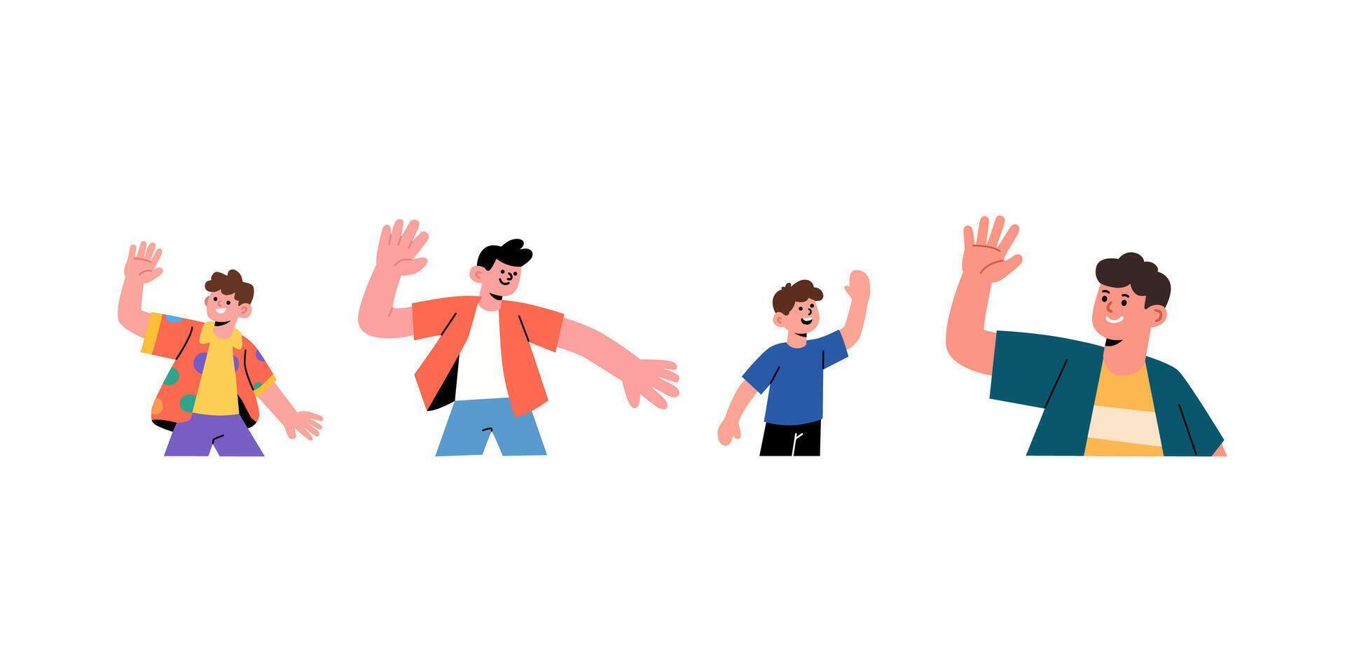 A group of people waving their hands vector