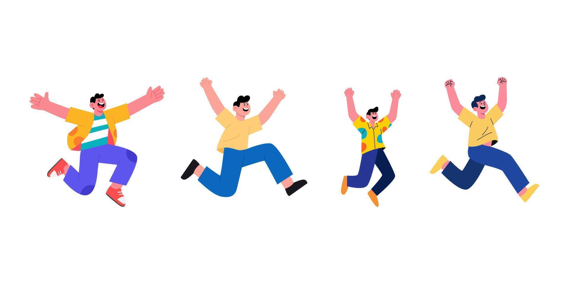 Four people jumping in the air with their arms up vector