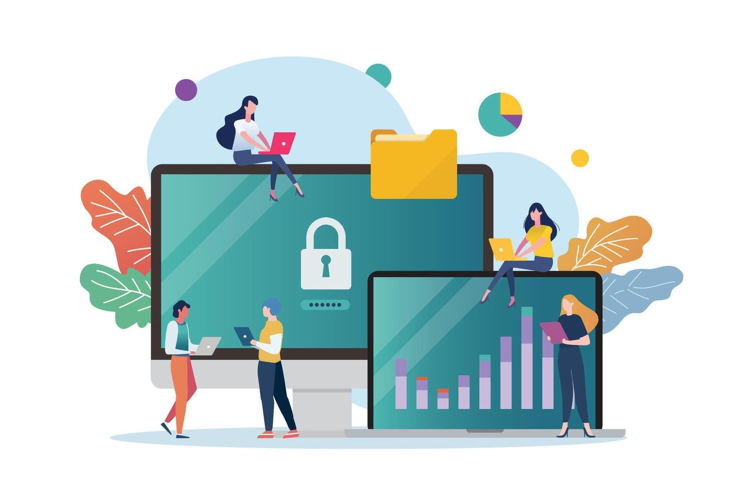 Scene of computer class with tiny people vector