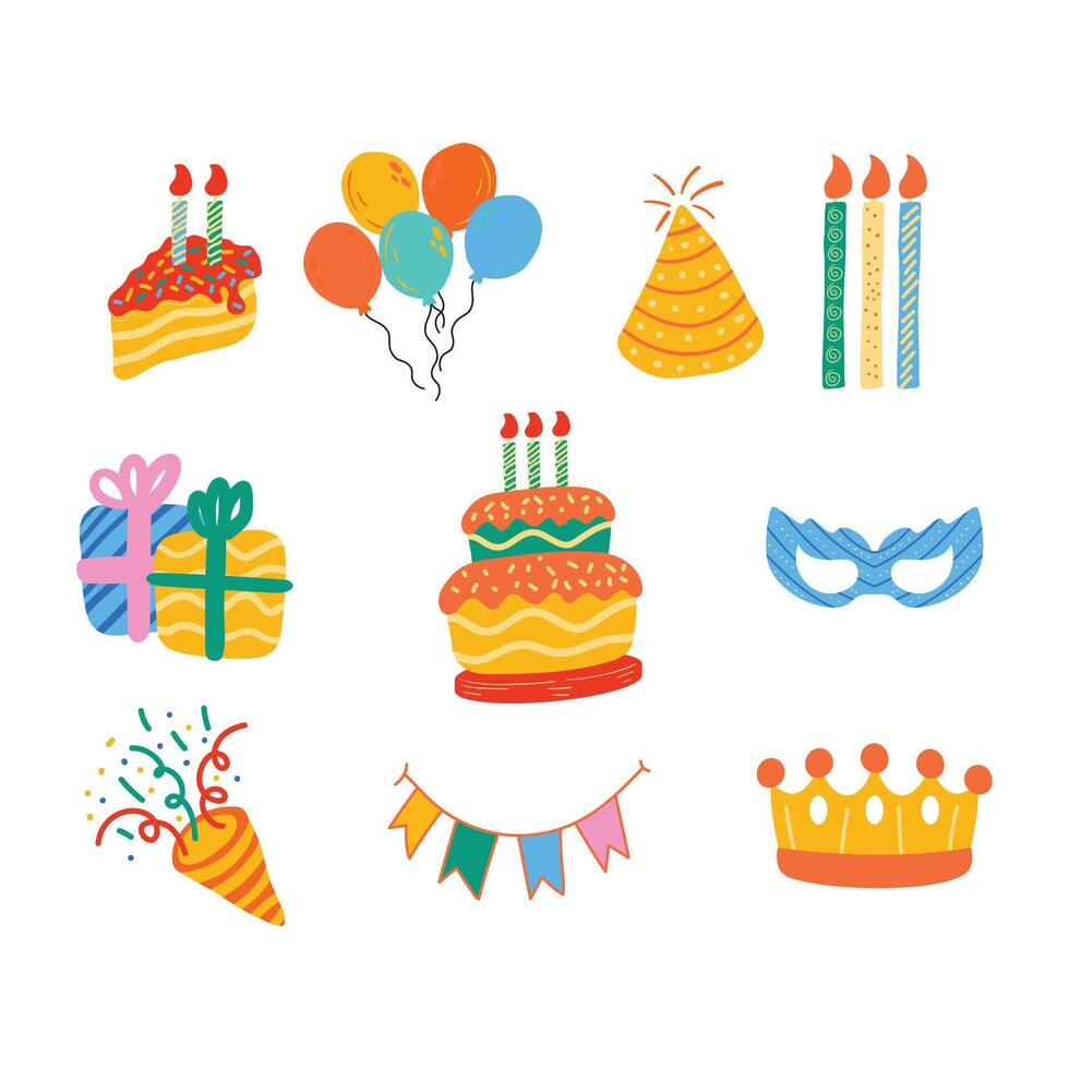 Set birthday element flat design cartoon illustration vector