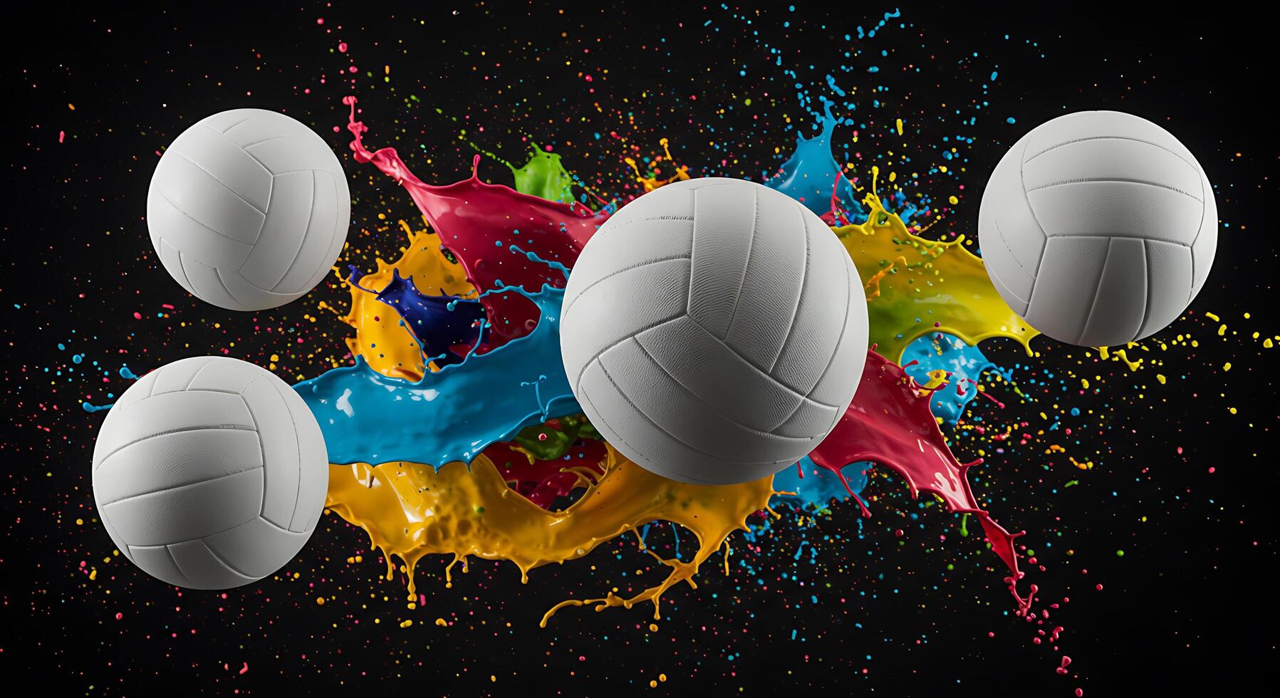 Volleyball balls with paint splashes on a black background photo