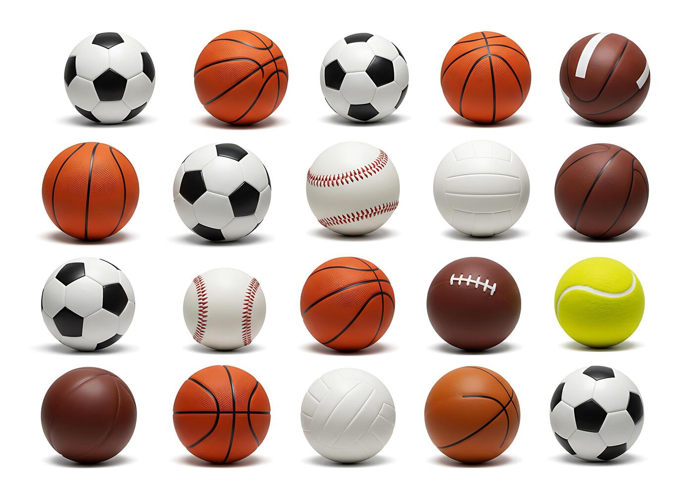 A collection of different sports balls on a white background photo