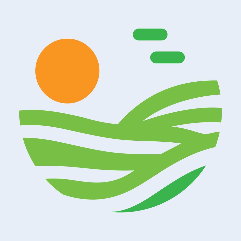 Modern Agriculture Logo Design, Abstract Green Field and Sun Icon, Clean and minimal logo vector