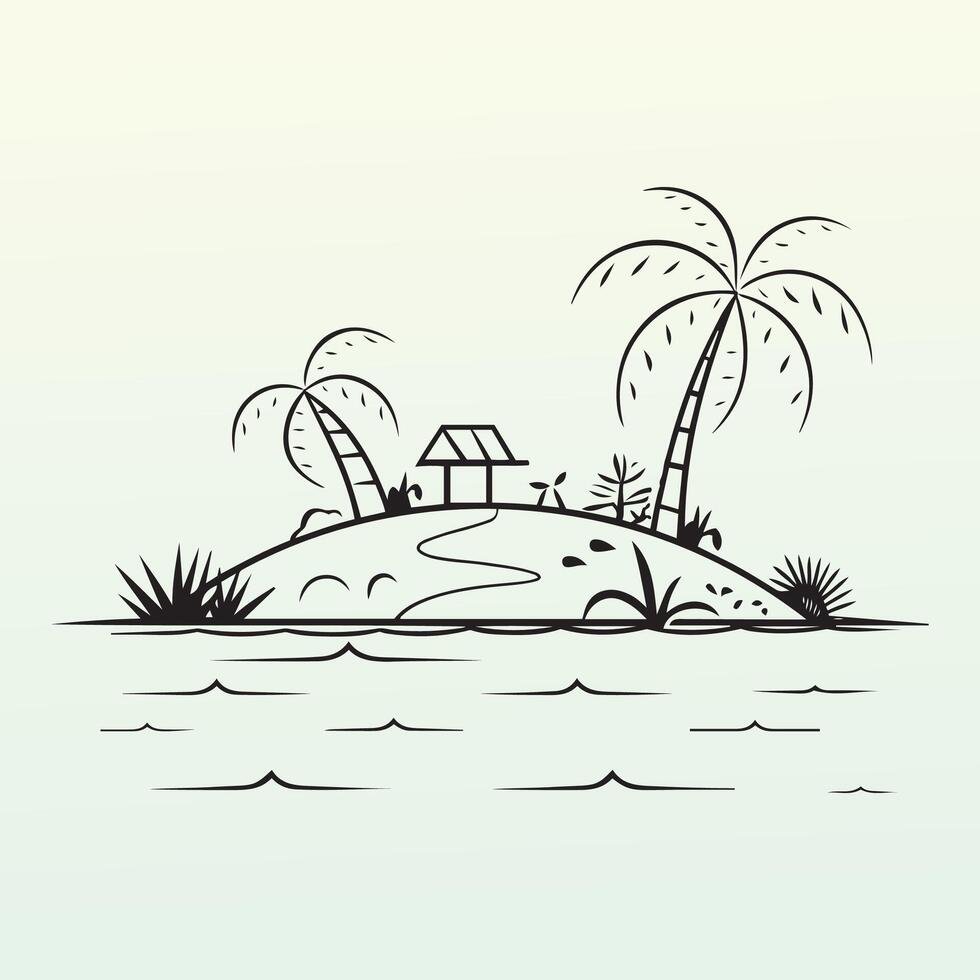 Minimal Tropical Island with Palm Trees Illustration vector