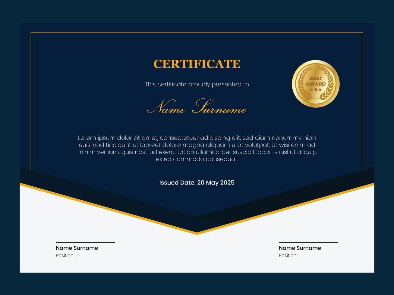 Multipurpose certificate design template with blue and gold color vector