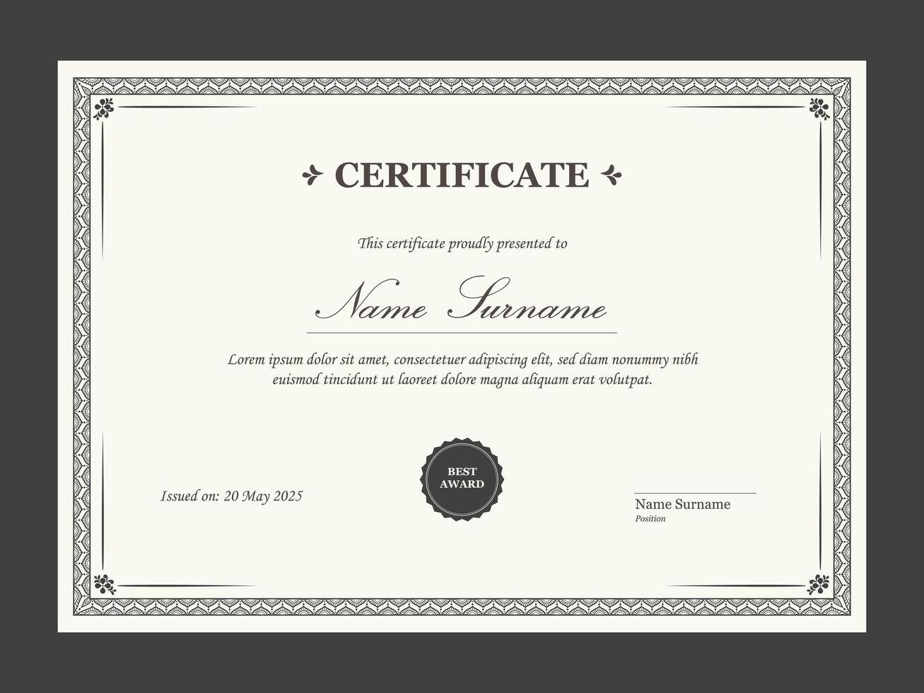 Elegant retro style certificate template vector