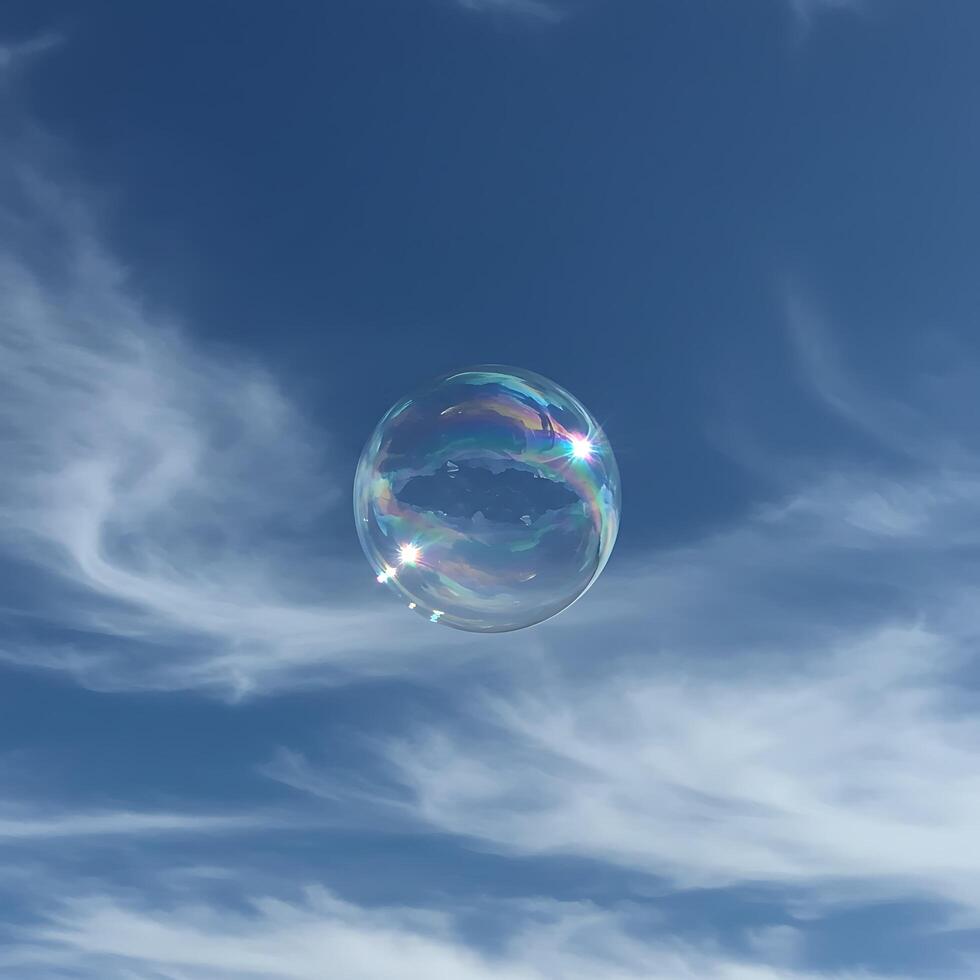 A soap bubble floating in the blue sky photo
