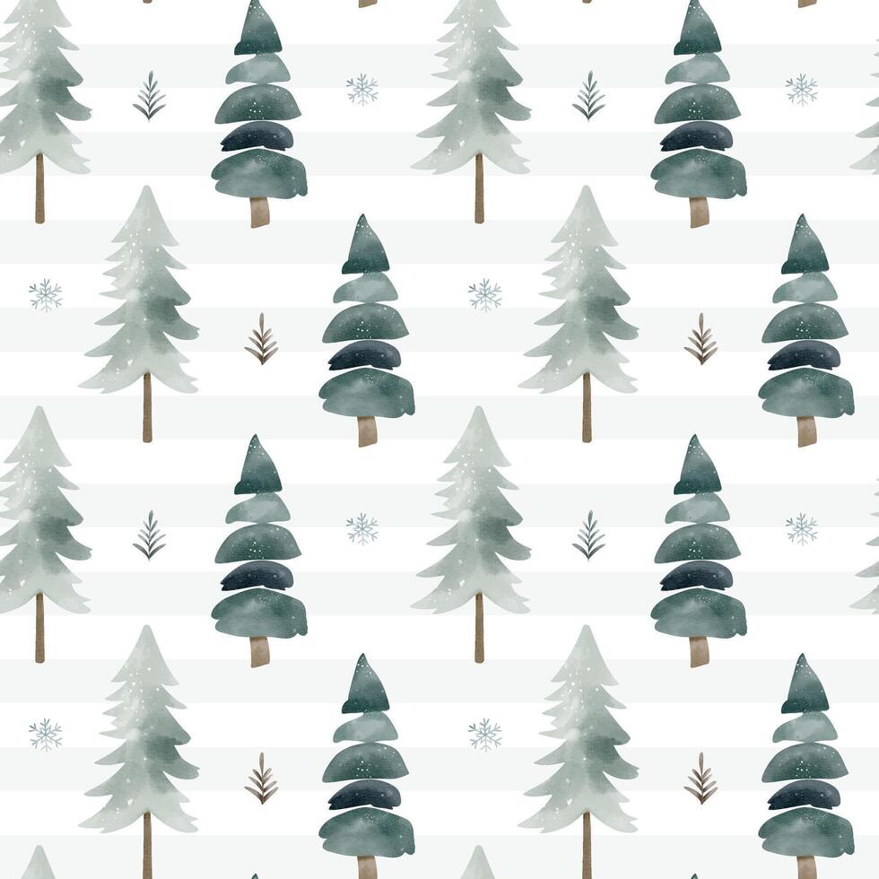 Winter seamless pattern with snowy trees. Christmas pattern. Wintertime backgrounds. Cute watercolor fir trees. vector
