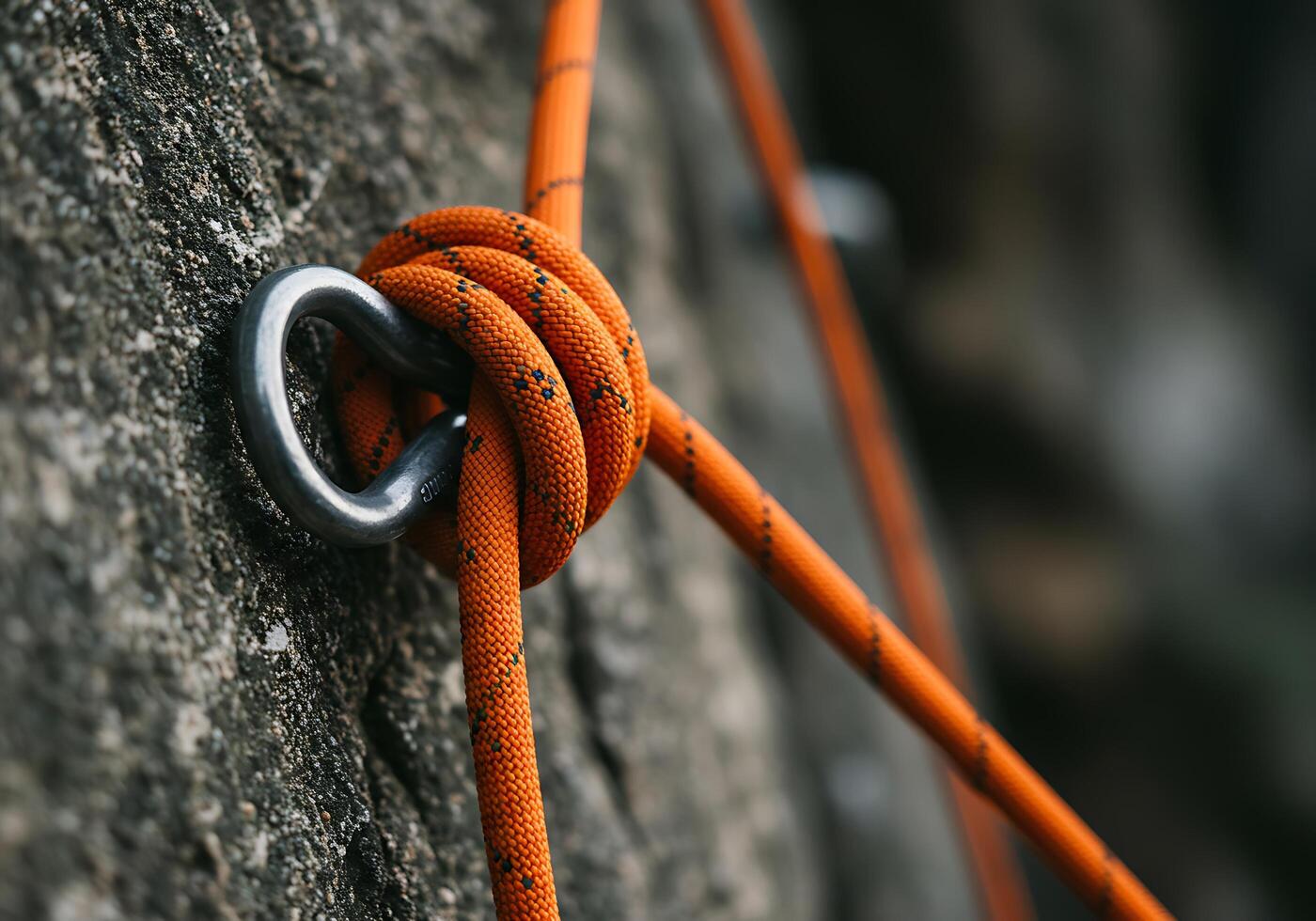 A rope with a knot tied to a rock photo