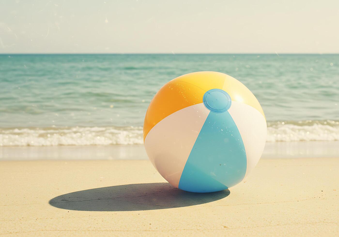 A beach ball sitting on the sand photo