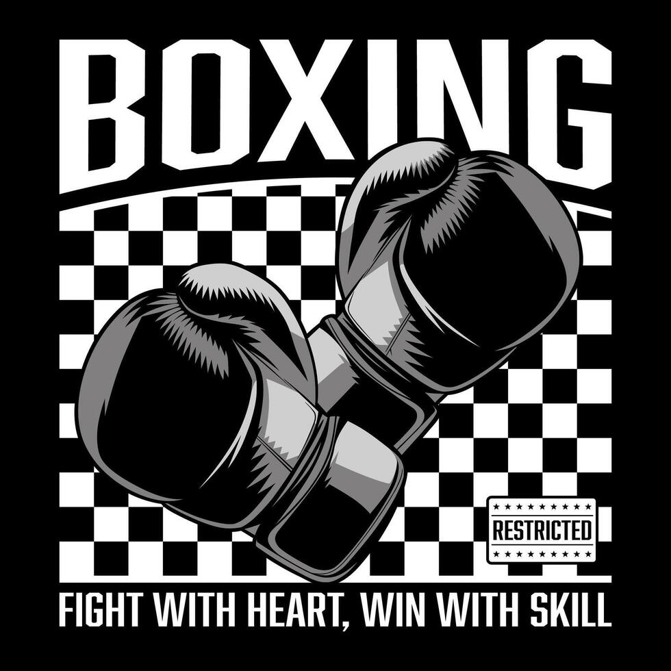 Illustration of boxing gloves with a checkered background and motivational text vector