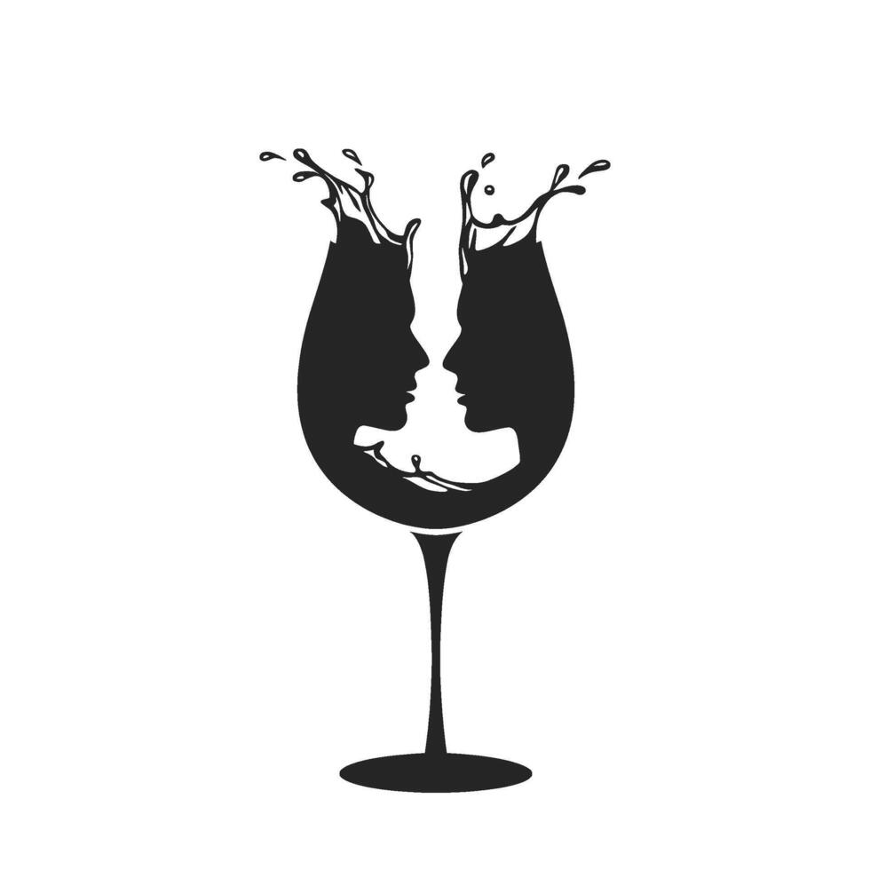 Minimalist black silhouettes of two wine glasses forming abstract faces, symbolizing gender vector