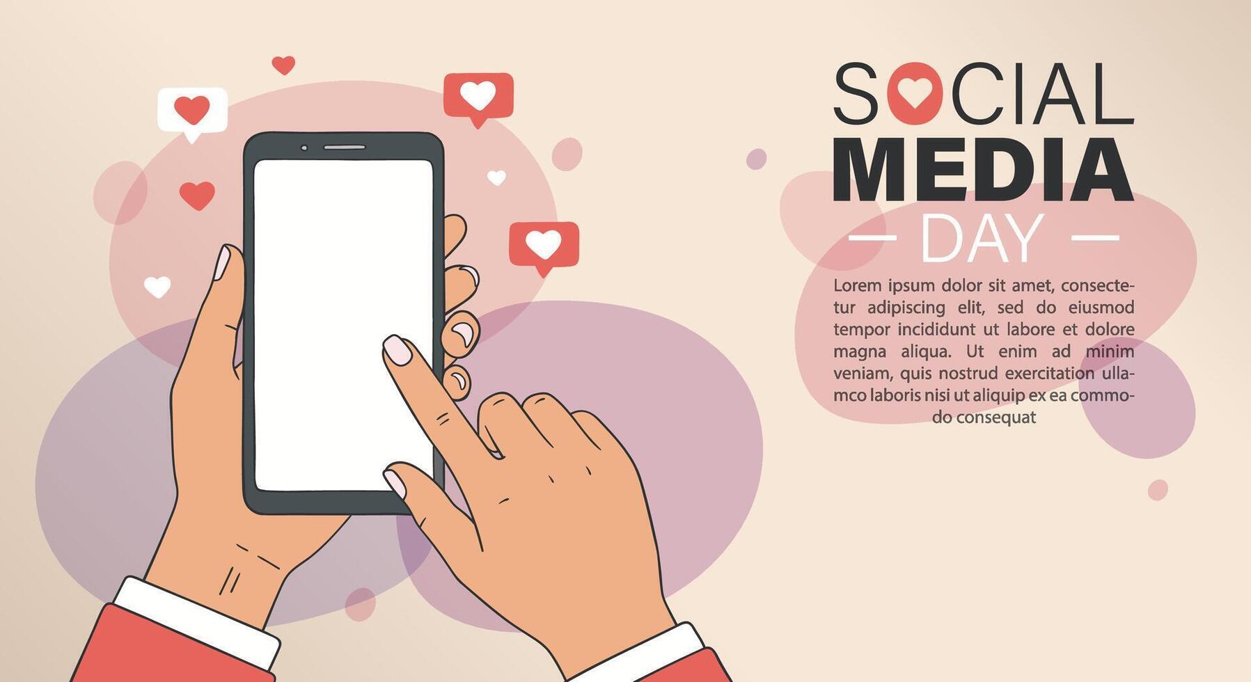 Hands interacting with phone, Social Media Day concept vector
