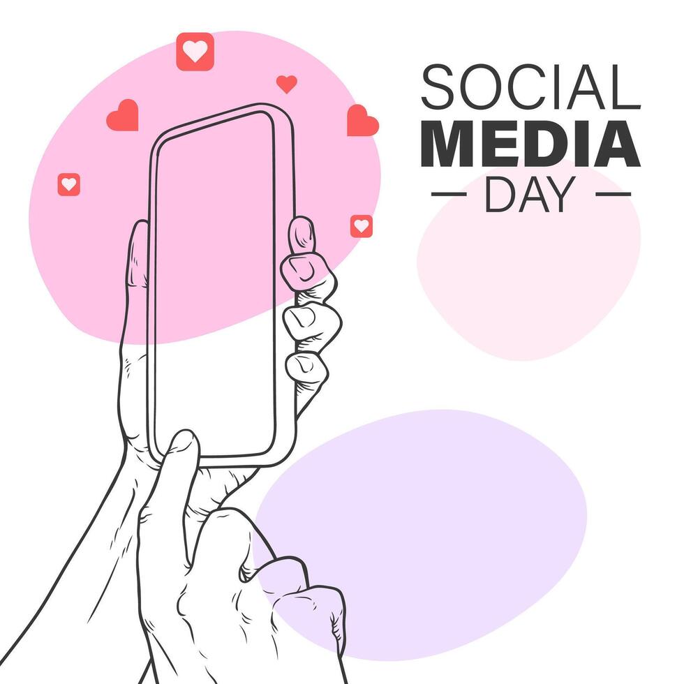 Hand holding phone with heart icons for Social Media Day vector
