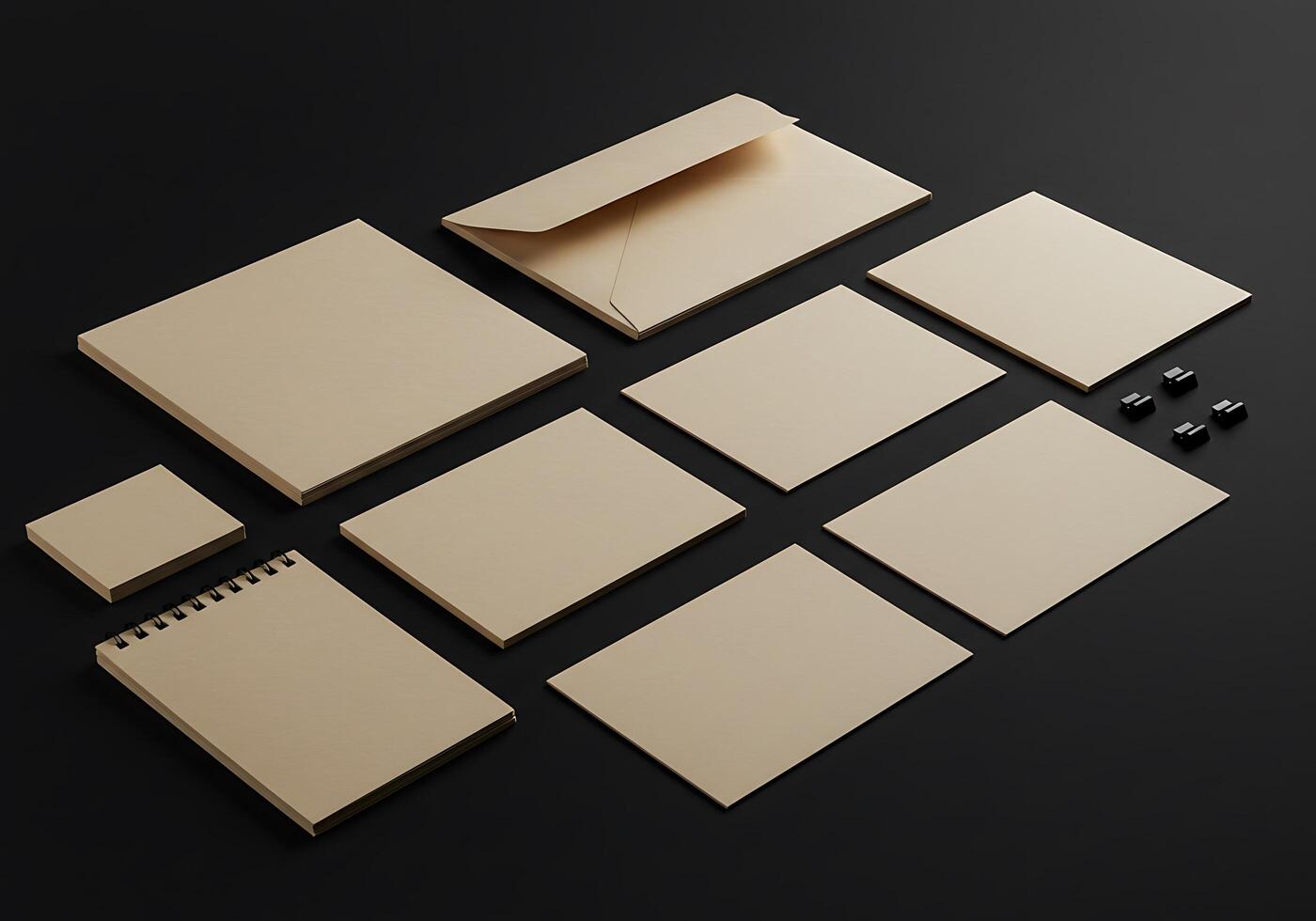 Stationery mockup with blank paper and pen photo