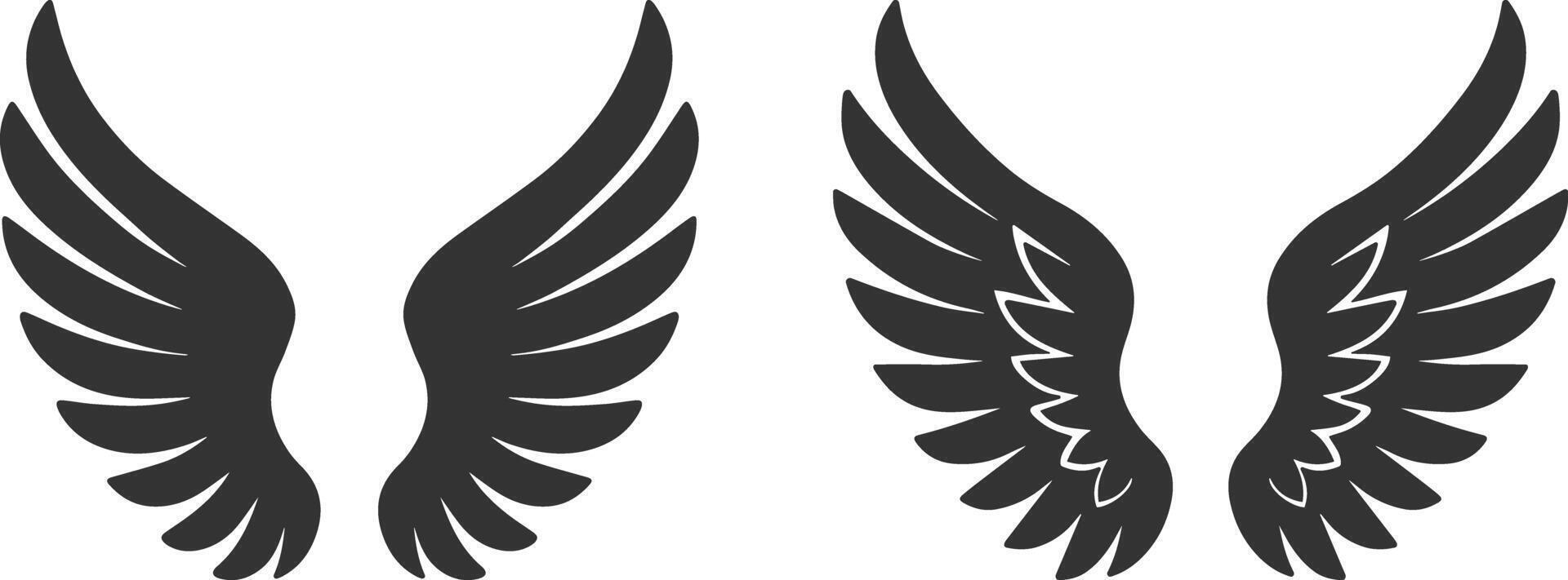 Wings icons symbol shape set. Angel wings icon silhouette. Eagle, bird, heraldic, flying, falcon, phoenix, hawk logo. illustration image. Isolated on white background. vector