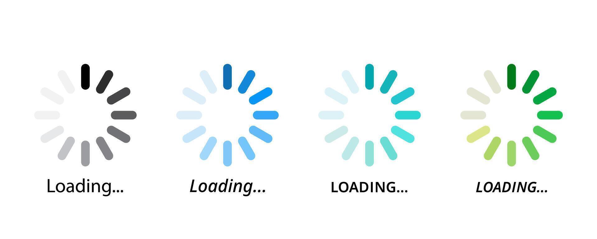 Set of loading icons. Loading progress icon set. Loading status icon. Progress bar loading signs. Load icons. Buffering icon vector