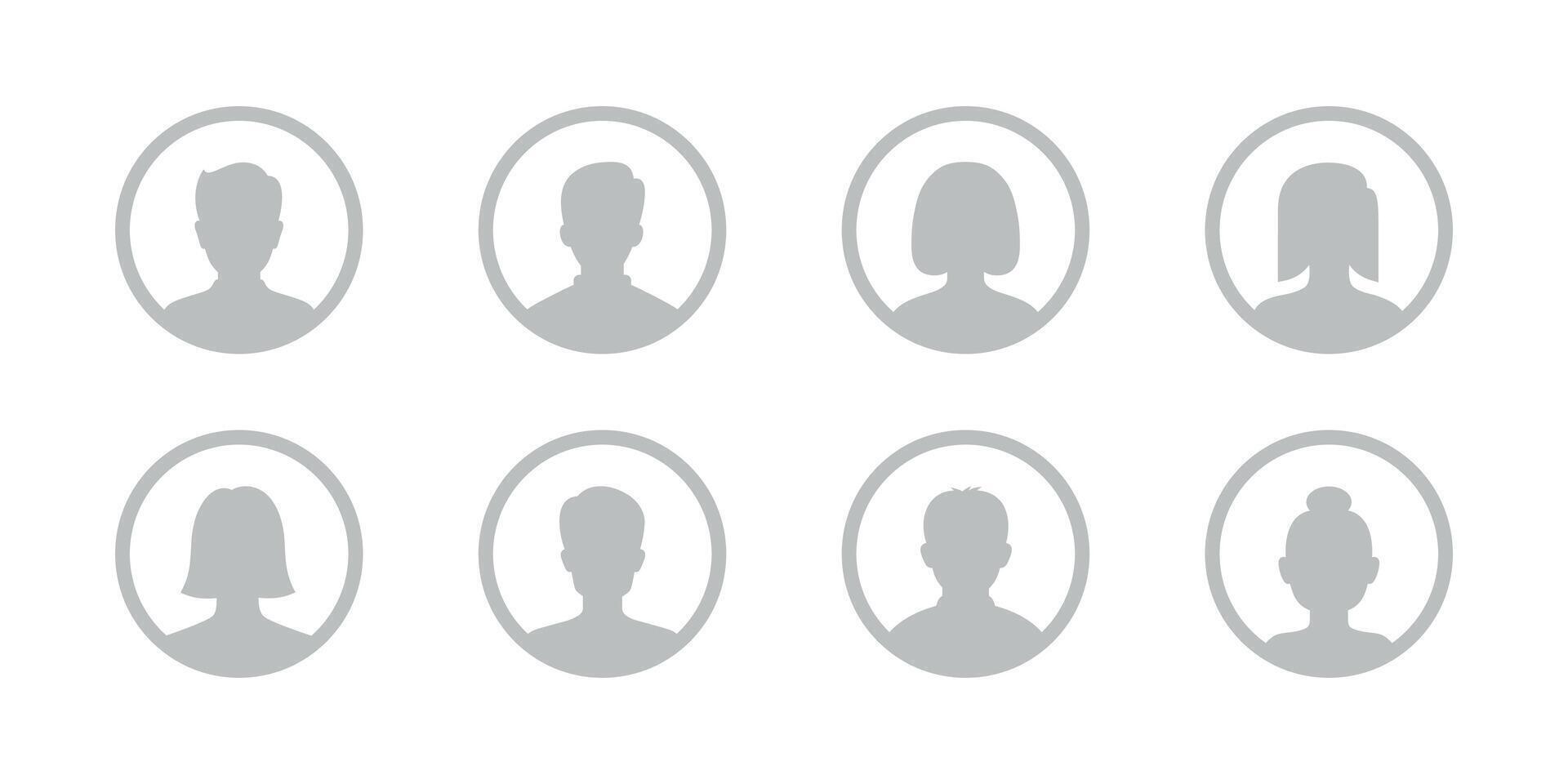 User profile symbol. Silhouette head. Avatar icon set. Avatar profile icon set including male and female on white vector
