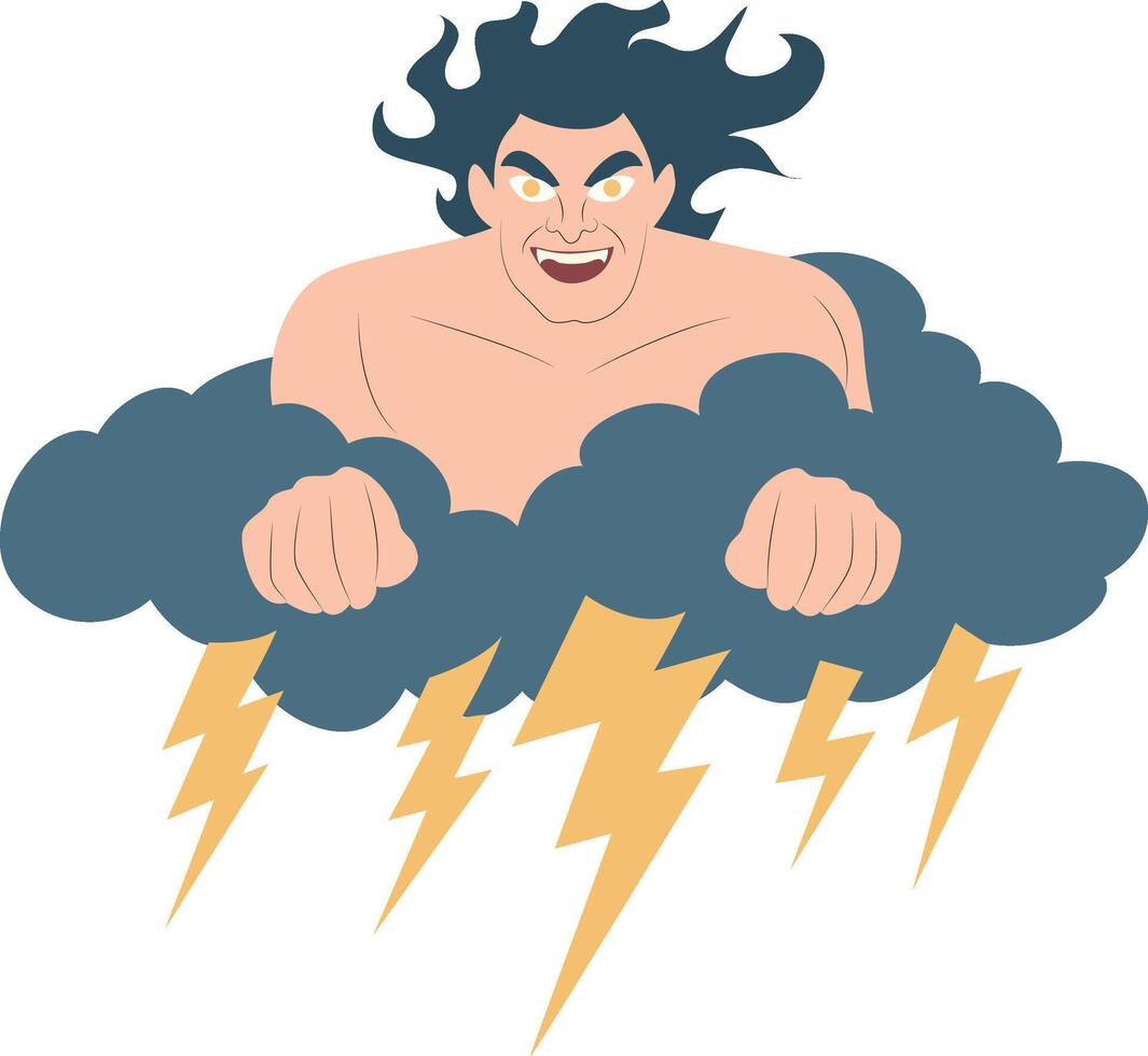 Set god peeking, God of chaos and storms god, Angry Zeus Cloud Lightning God vector