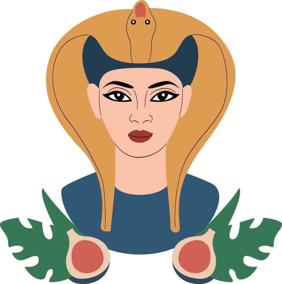Renenutet goddess peeking, Goddess of the Harvest, Egyptian Queen Cobra Figs Art vector