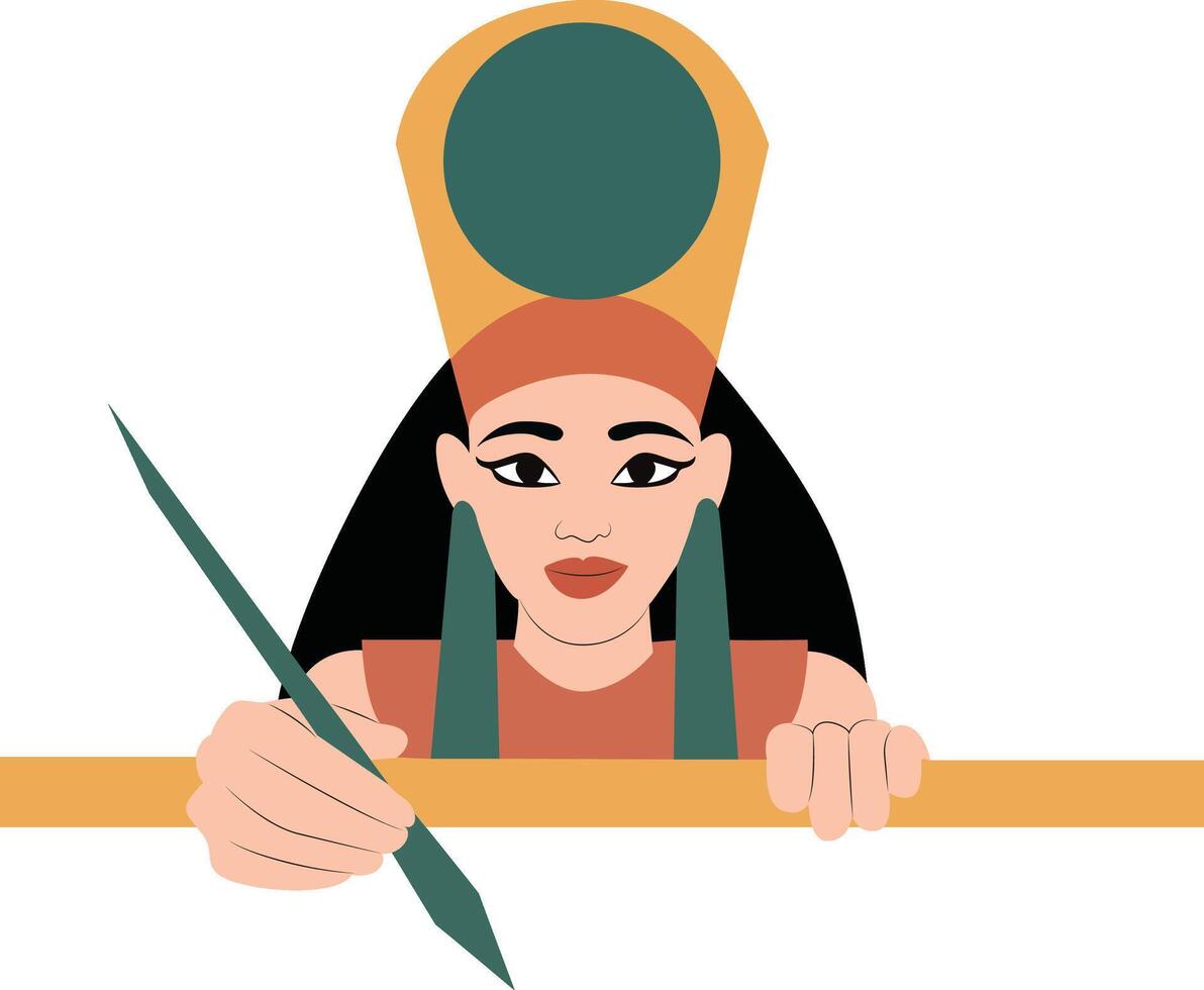 Serqet goddess peeking, Egyptian Queen Writing Hieroglyphs Art vector