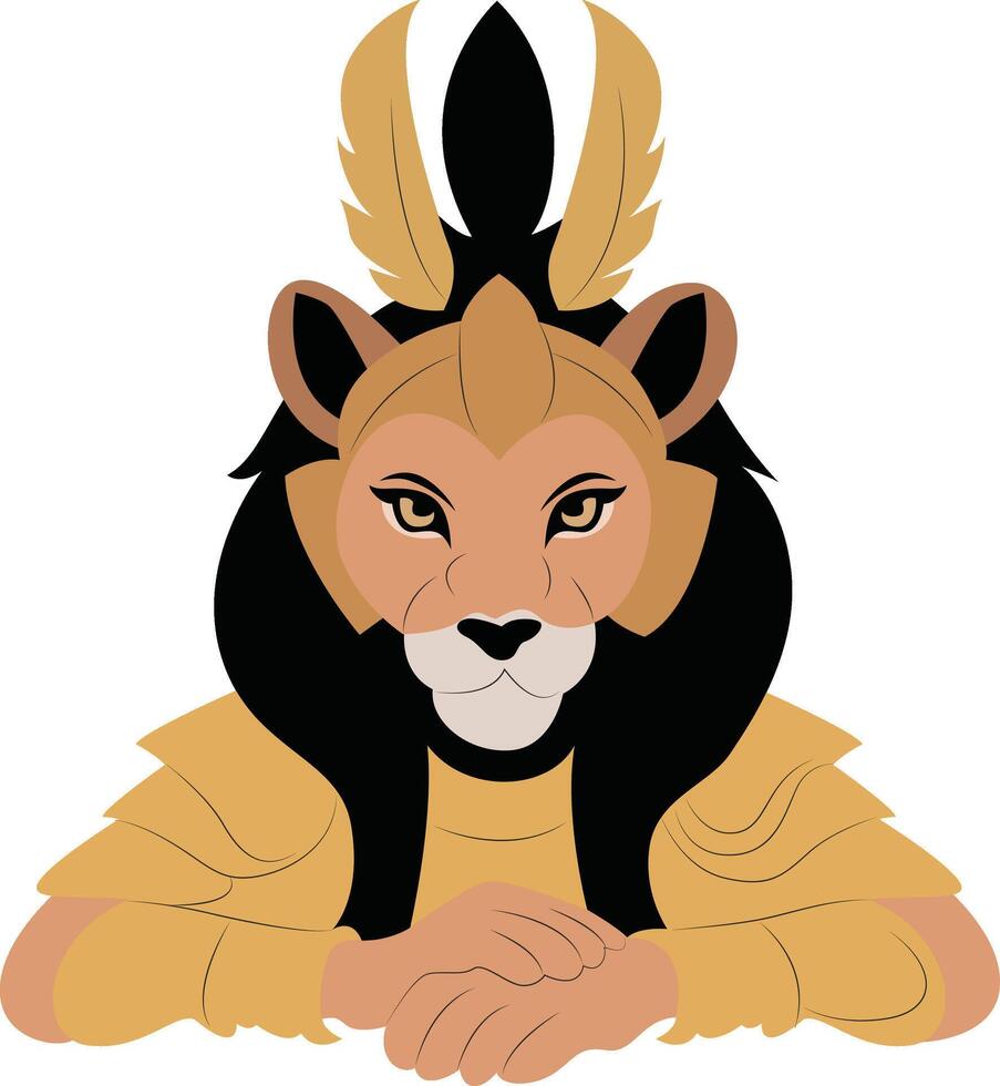 Pakhet goddess, Lion, warrior goddess, Lioness Warrior Golden Armor Artwork vector
