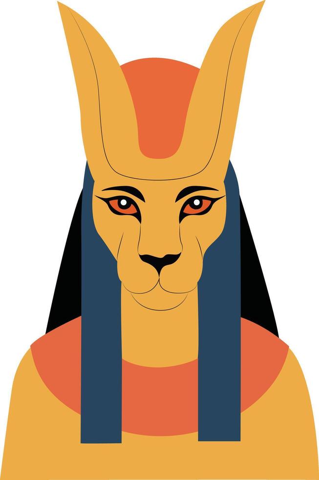 Tefnut goddess peeking, Egyptian Cat Goddess Bastet Icon Art vector