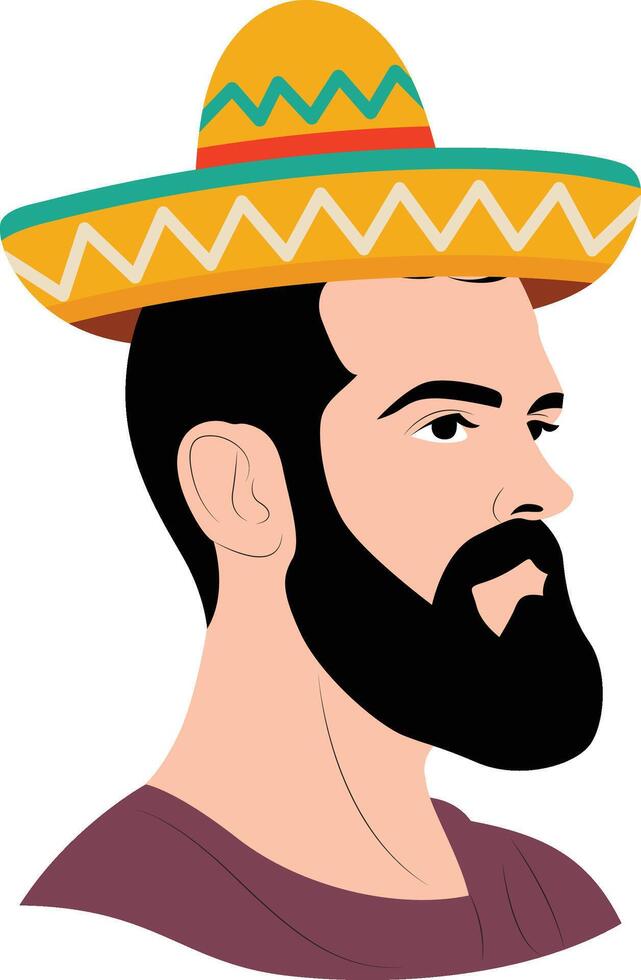 cinco de may man profile sombrero hat graphic design vector