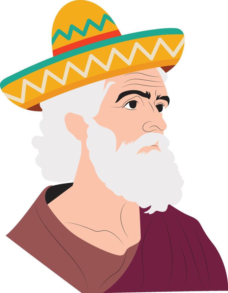 cinco de may holiday elderly man sombrero profile portrait vector