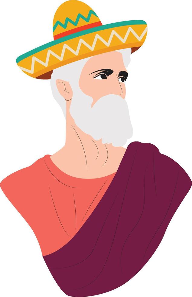 cinco de may holiday elderly man sombrero bust illustration vector