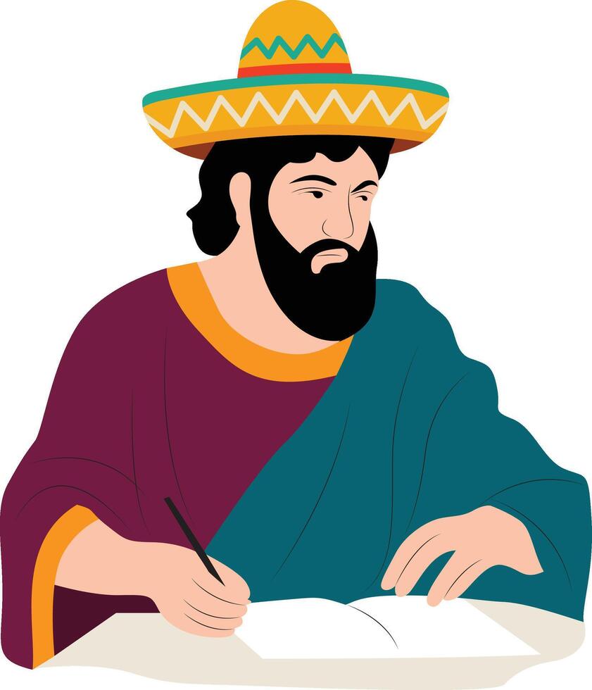 Cinco de Mayo Sombrero Wearing Man Expressive Portrait Illustration vector
