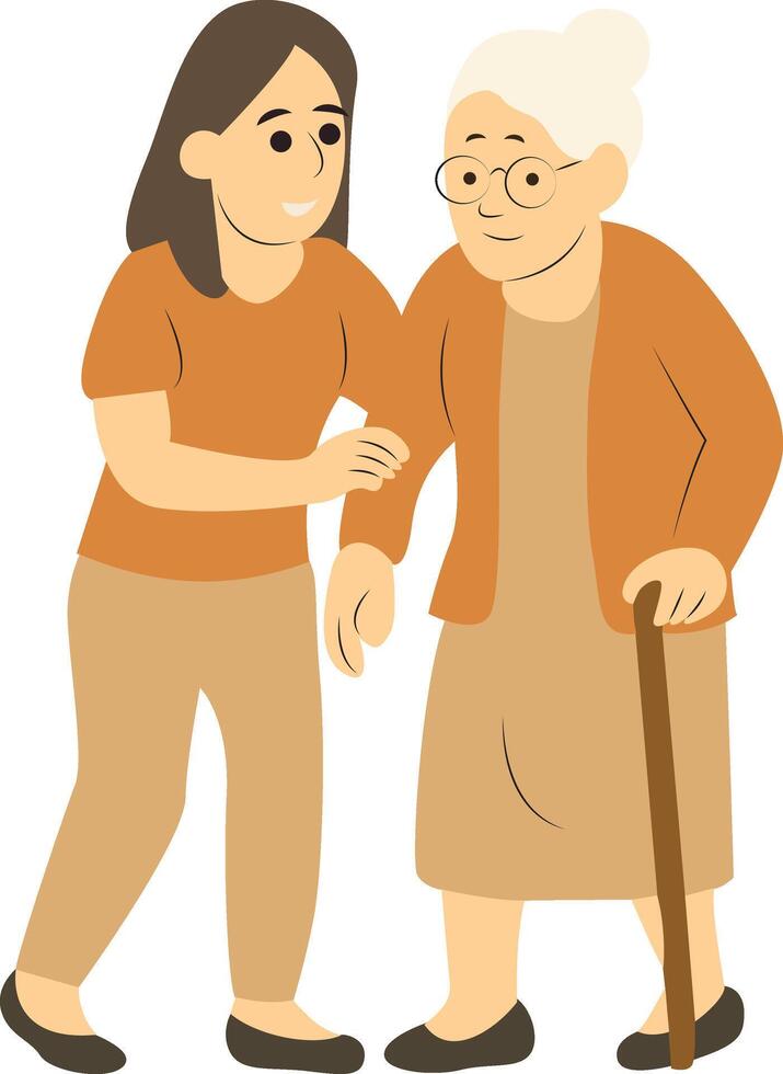An elderly woman is helping a young woman vector
