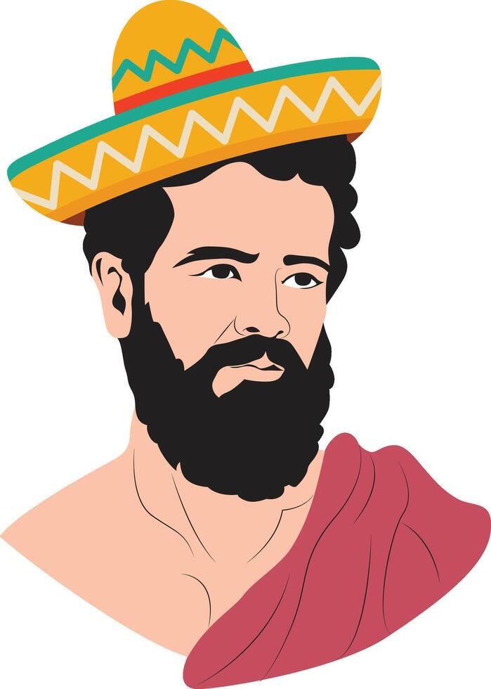 Cinco de Mayo Sombrero Wearing Man Graphic Portrait Illustration vector