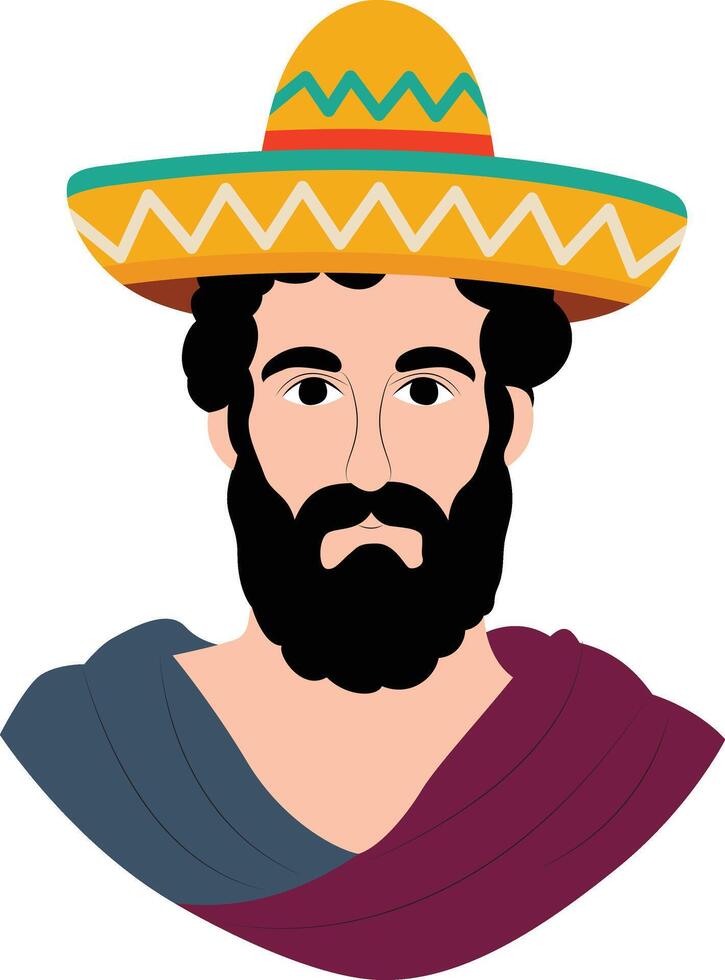 Cinco de Mayo Sombrero Wearing Man Artful Portraiture Illustration vector