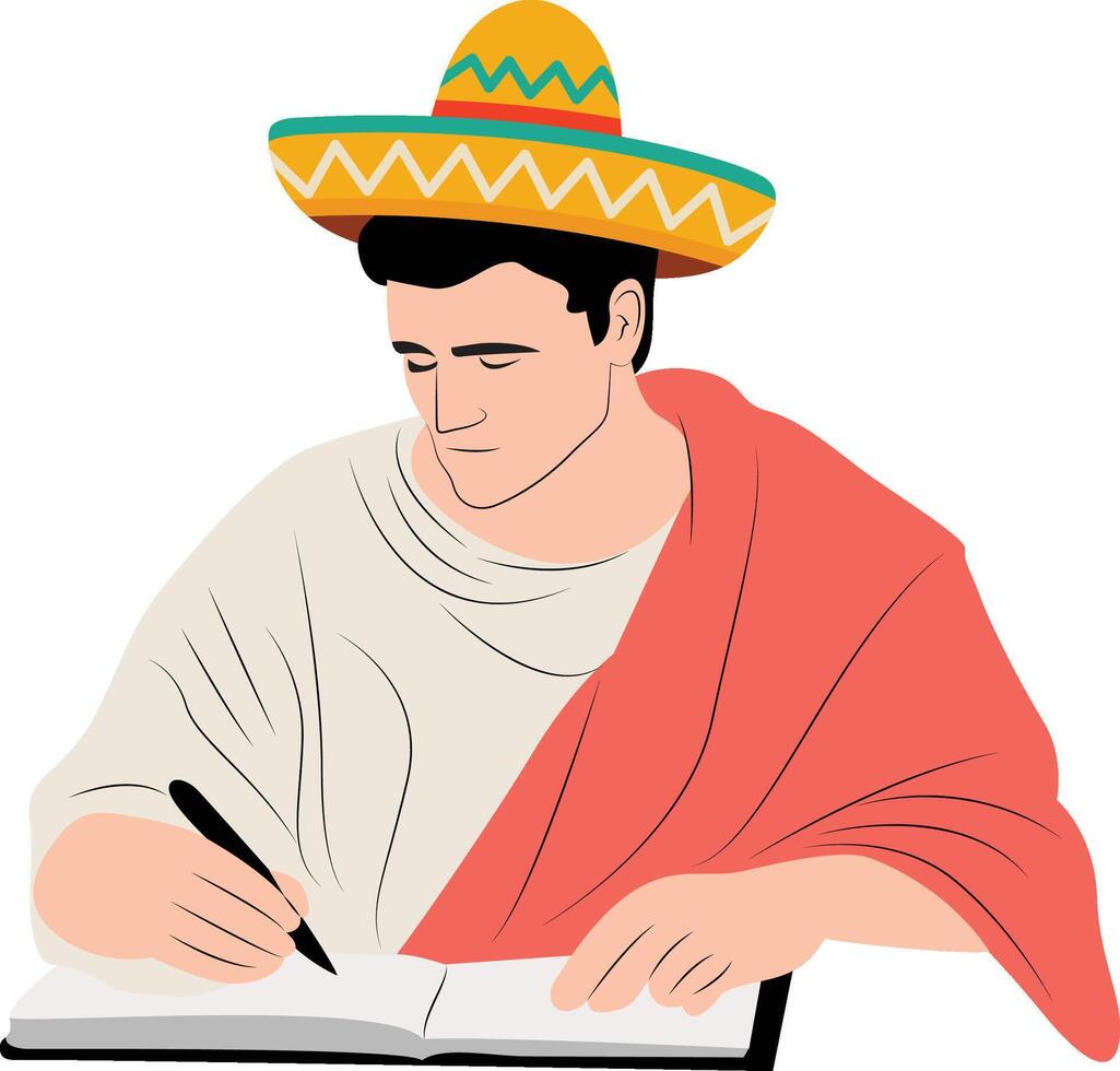cinco de may man sombrero writing notebook illustration vector
