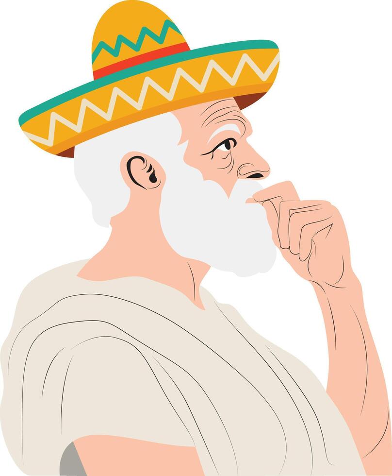 Cinco de Mayo Sombrero Wearing Man Illustrative Portraiture Illustration vector