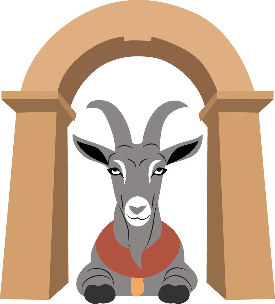 Banebdjedet god peeking, Male goat, god of fertility god, Goat Under Stone Archway Illustration vector