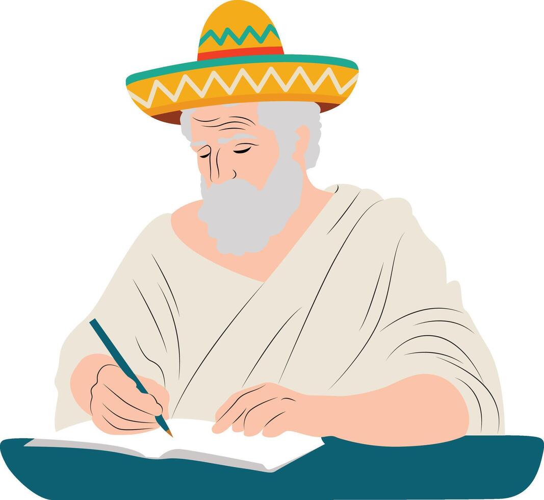 cinco de may holiday elderly man writing sombrero notebook vector