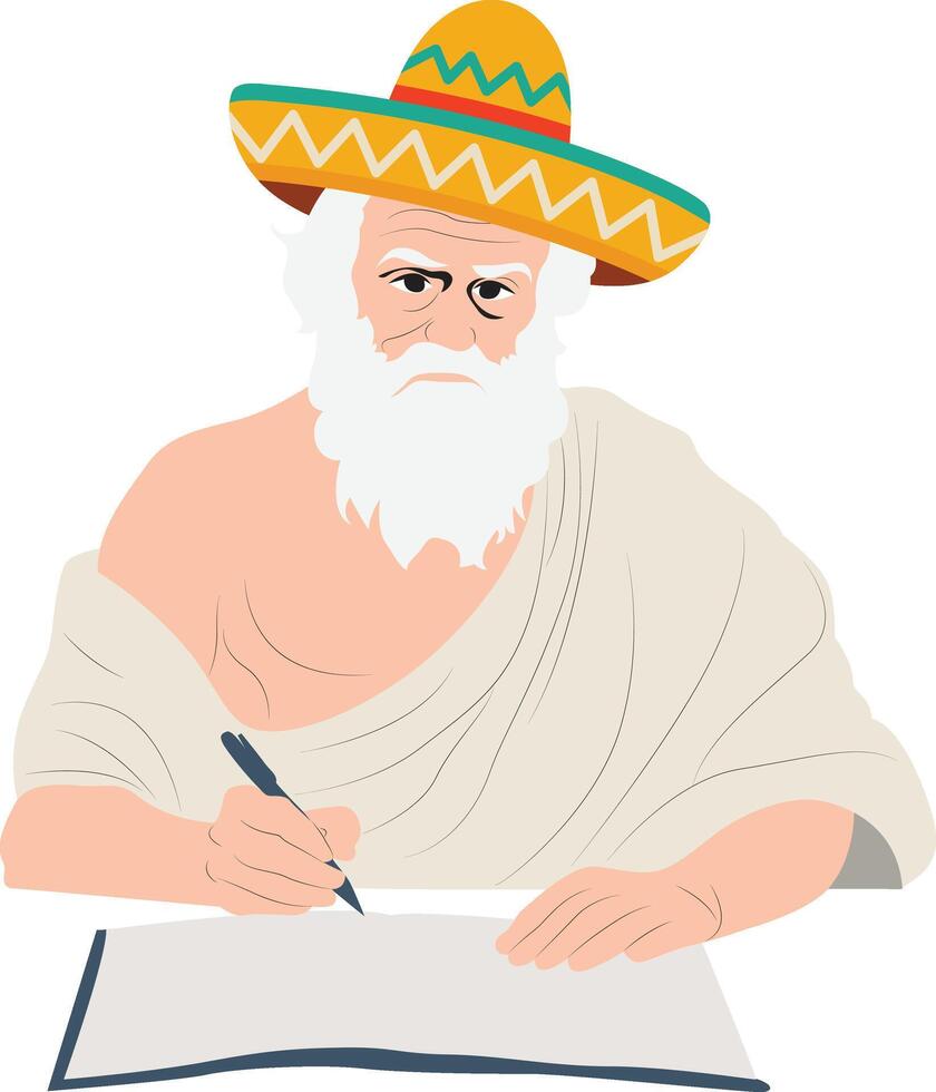 Cinco de Mayo Sombrero Wearing Man Stylized Portraiture Illustration vector