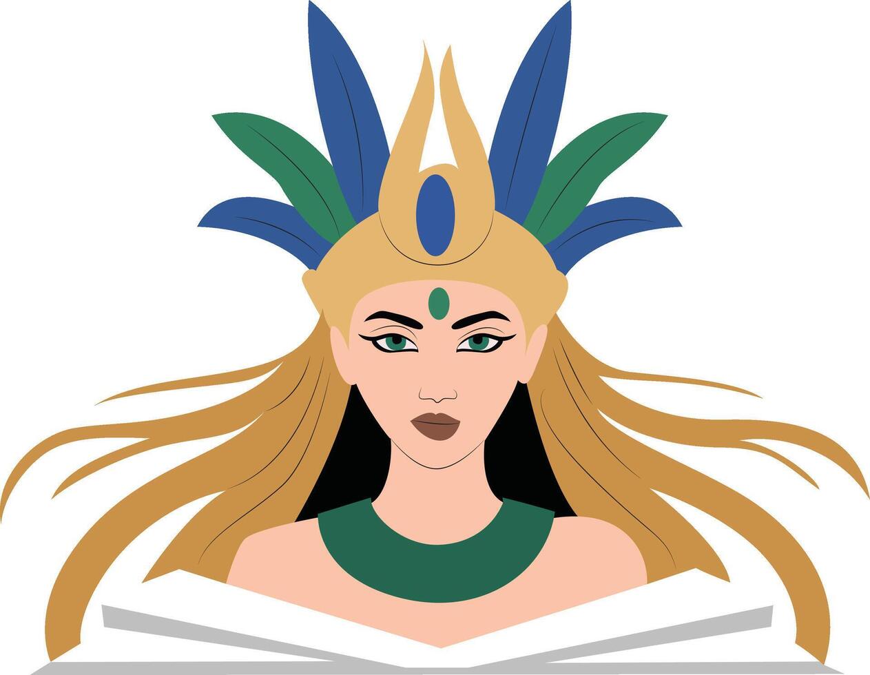 Mut goddess peeking, Mother of the Gods god, Goddess Crown Feathers Blonde Portrait Art vector