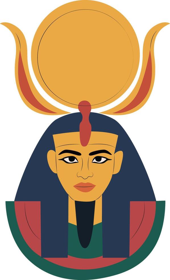 Montu god peeking, God of War god, Egyptian Goddess Sun Disk Headress Art vector