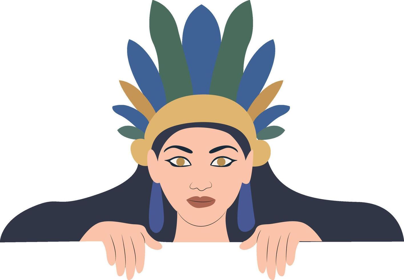 Mut goddess peeking, Mother of the Gods god, Aztec Woman Headdress Feather Illustration vector