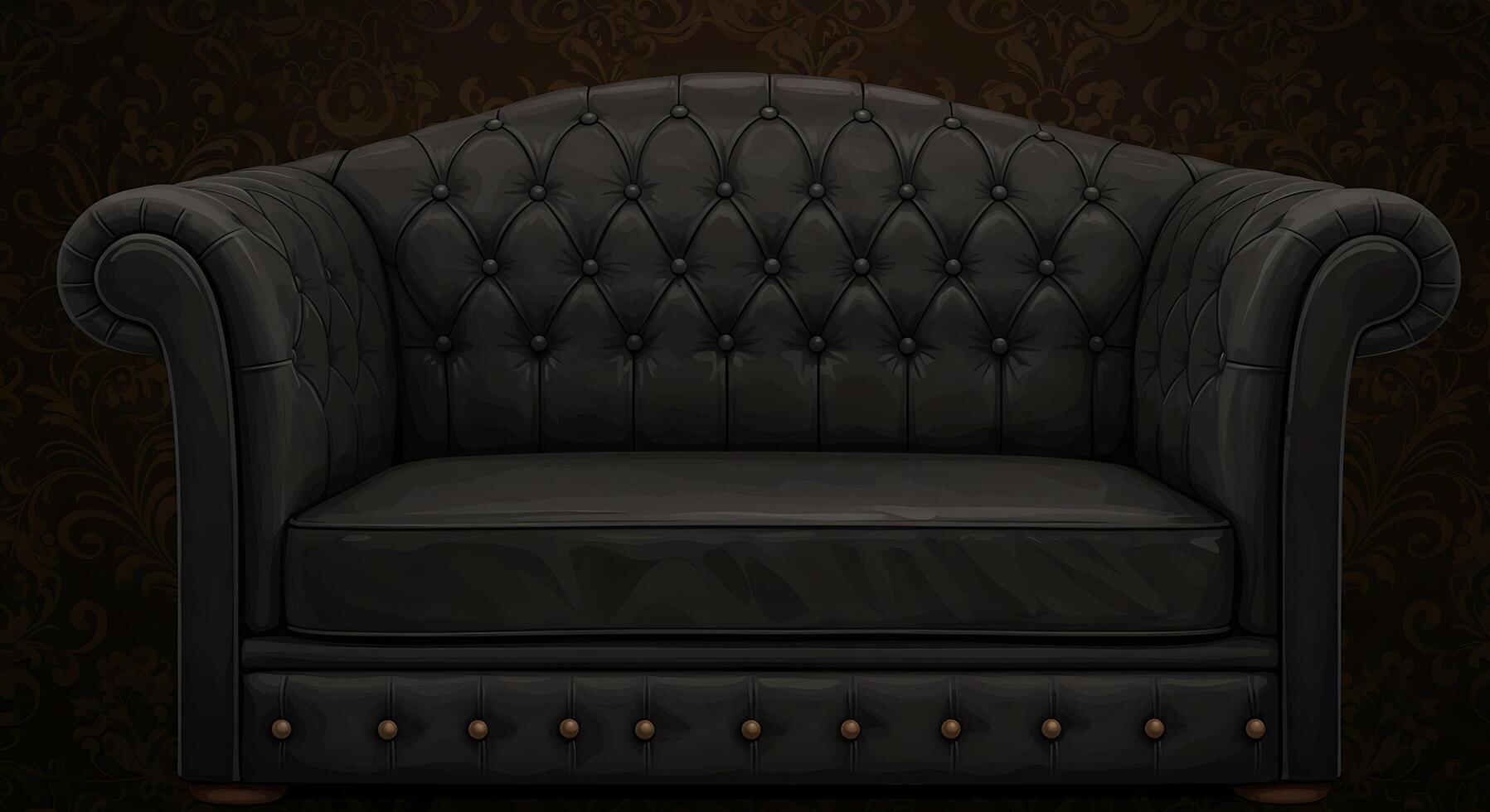 An old black leather chair on a dark background photo