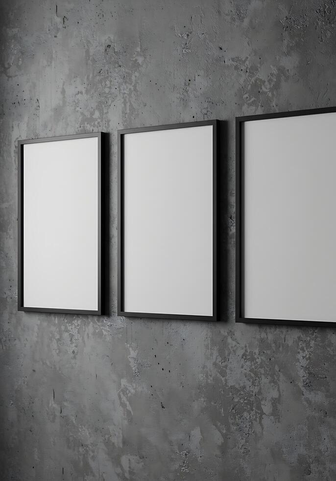 Three blank frames hanging on a wall photo