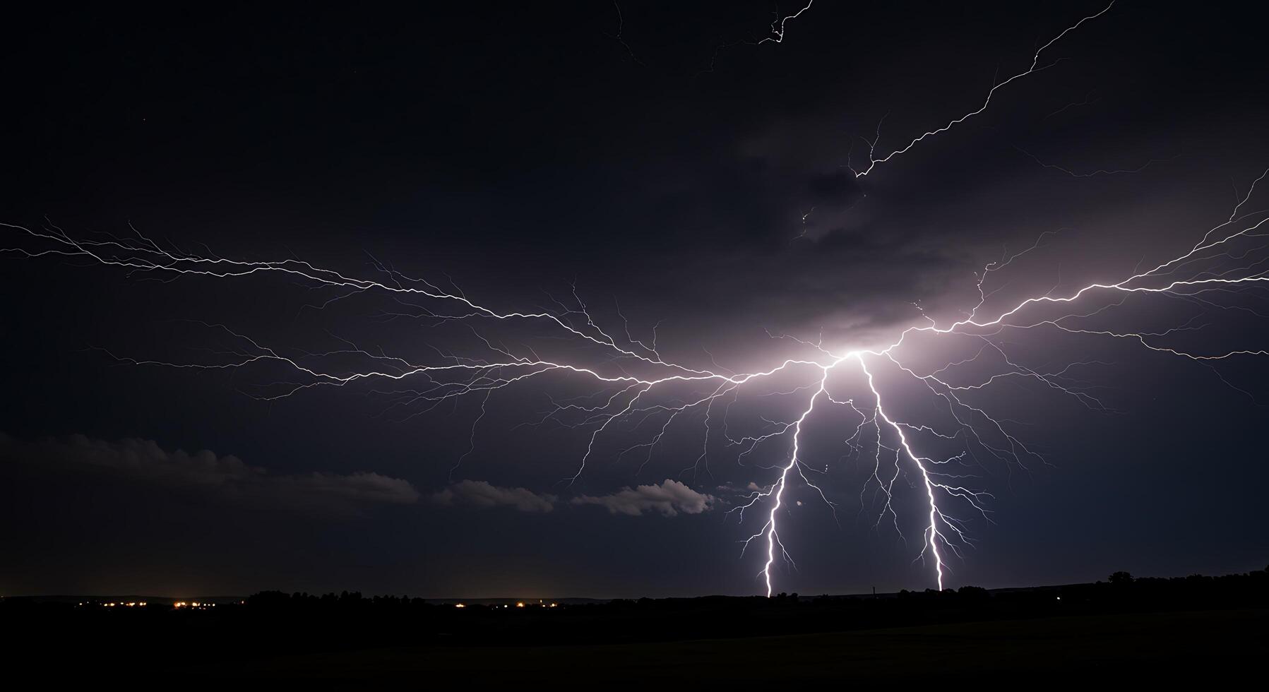 Lightning strikes over a field at night photo