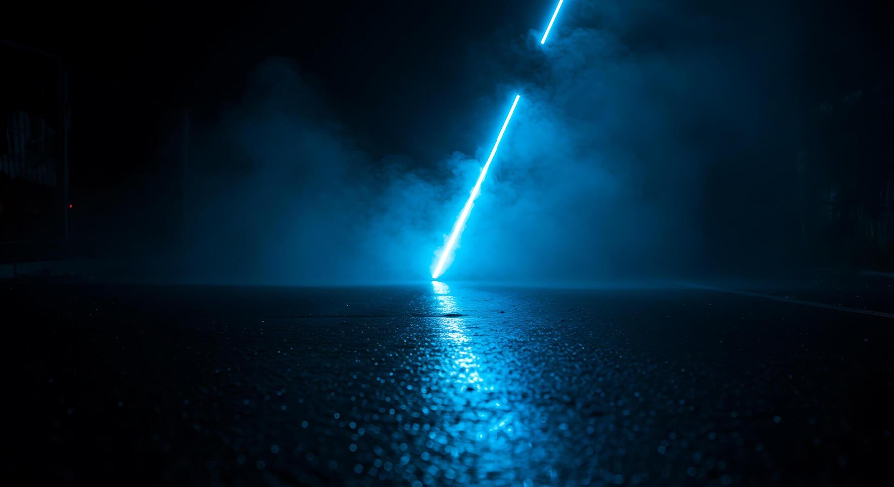A blue light is shining on the road photo