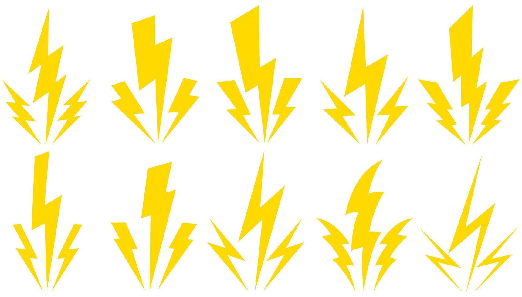 set yellow lightning strikes icon. thunderbolt hit symbol illustration vector